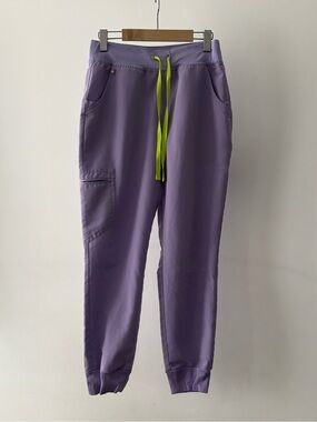 FIGS Zamora High-Waisted Joggers Lavender Lime Drawstring Small Petite